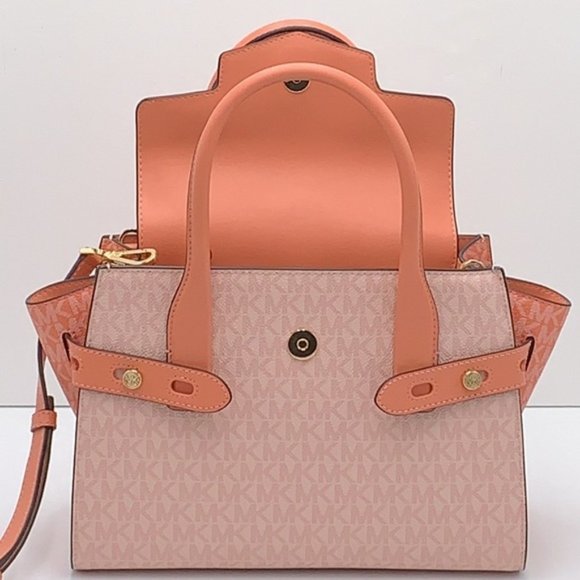Michael Kors Carmen Medium Color-Block Logo Satchel Crossbody Sherbert Multi - Picture 6 of 16